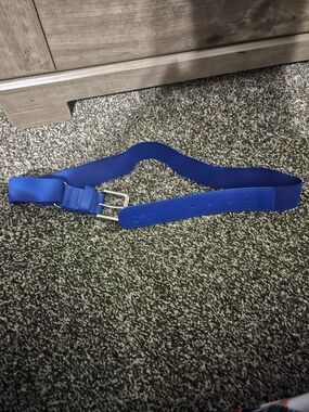 Bright Blue Adjustable Baseball Belt with Silver Buckle